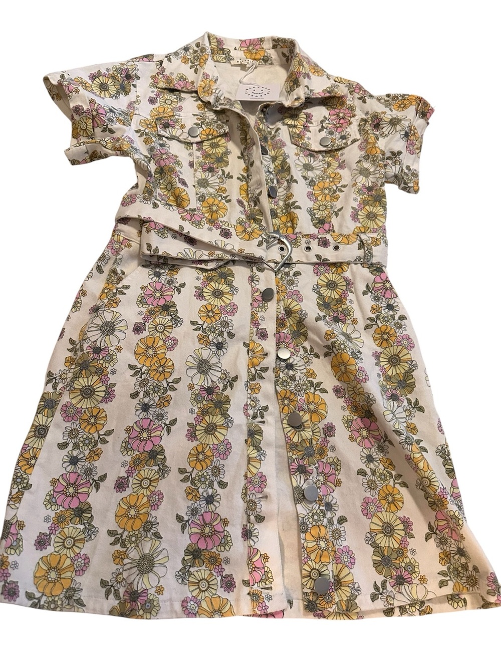 Women's Cream Floral Shirt Dress with Belt size M